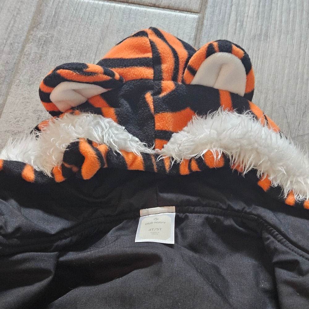 Old Navy Tiger Costume Kids 4T/5T Orange Black Striped Hooded Fleece Halloween - Picture 9 of 16